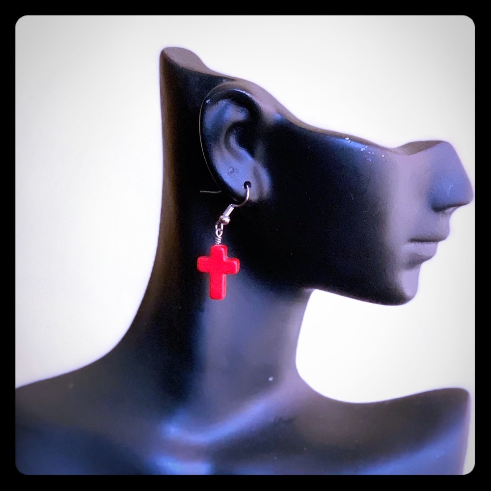 Red Cross Dangle Earrings